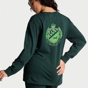 🍀PINK Victoria's Secret Dark Green Long Sleeve Tee